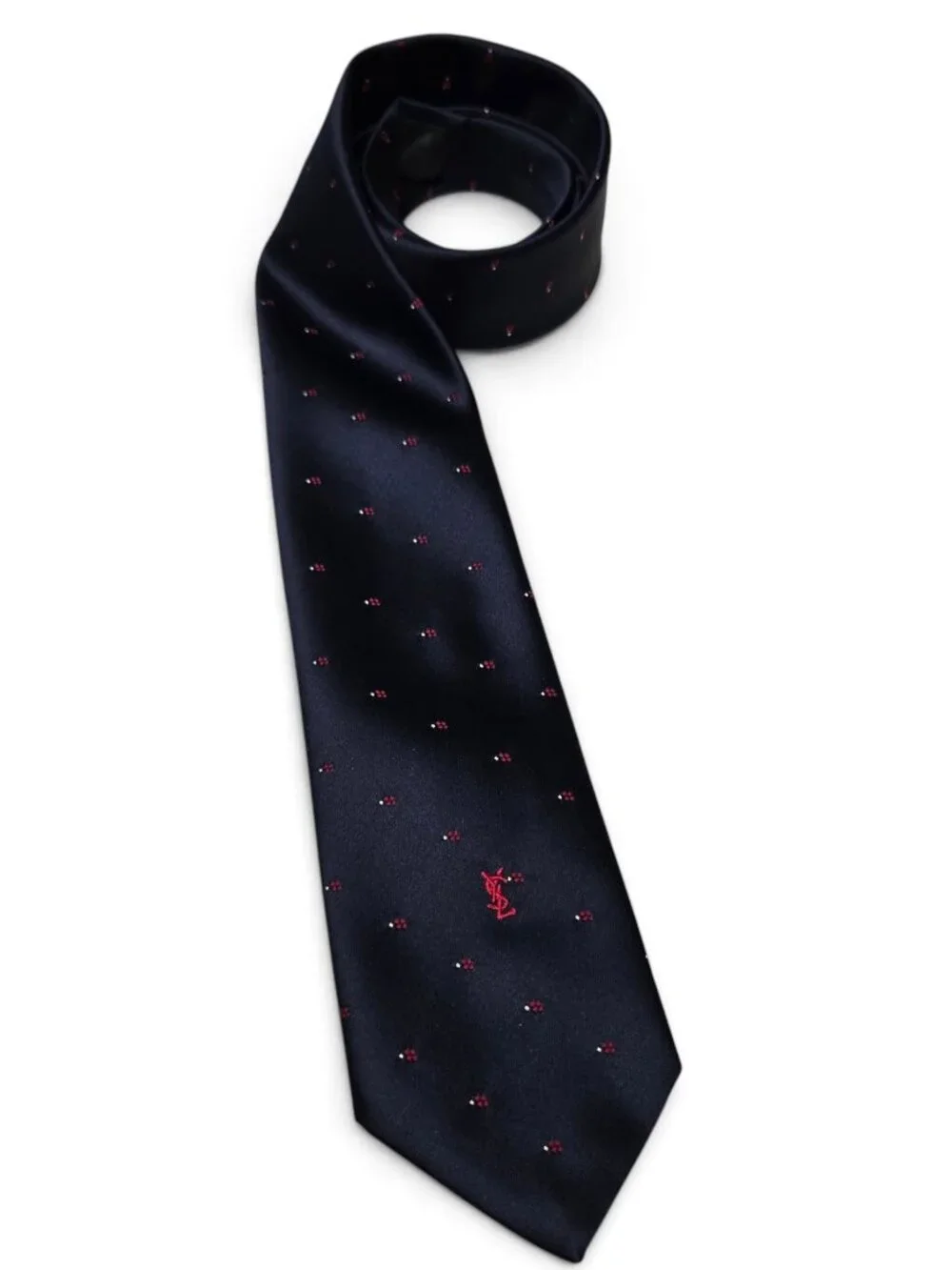 NWOT Vintage Yves Saint Laurent Neck Tie Men's Navy Blue Dotted Pattern Office